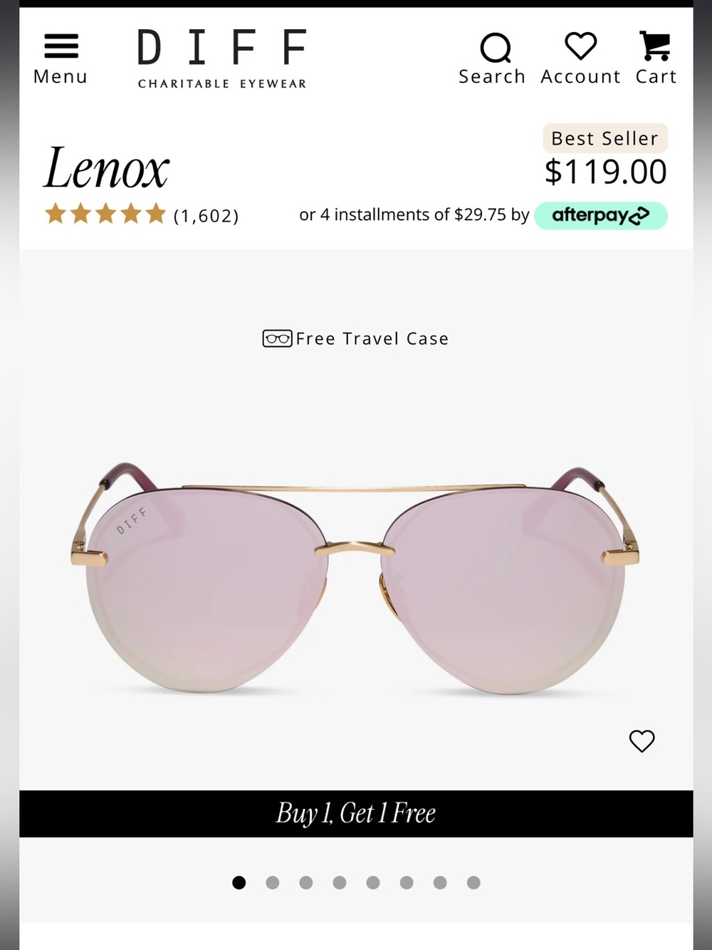 Diff Lenox Women's Gold Sunglasses with Pink Lenses